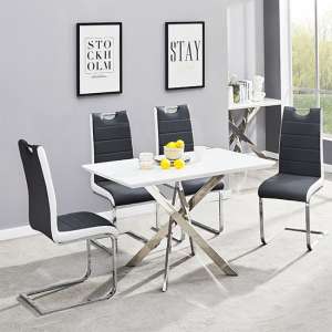 Petra Small White Glass Dining Table 4 Petra Black White Chairs - UK