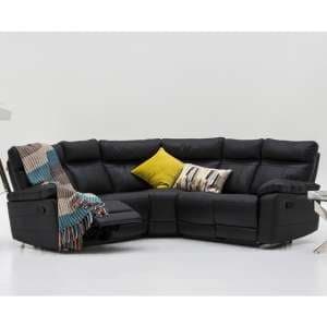Posit Recliner Leather Corner Sofa In Black - UK