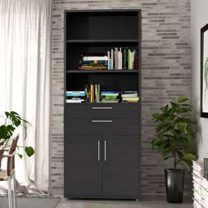 Prax Tall 2 Drawers 2 Doors Office Storage Cabinet In Black - UK