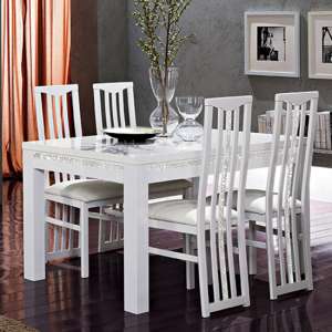 Regal Cromo Details White Gloss Dining Table With 4 Chairs - UK