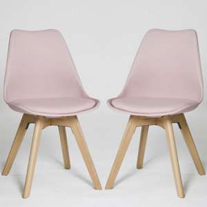Regis Set Of 4 Dining Chairs In Pink With Wooden Legs - UK