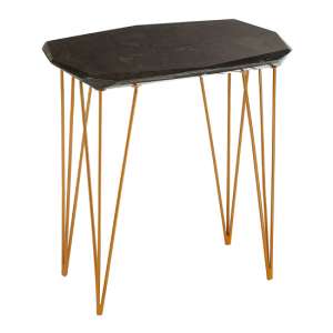 Relics Black Marble Large Side Table With Gold Angular Legs - UK