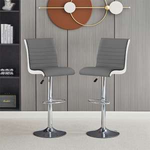 Ritz Grey And White Faux Leather Bar Stools In Pair - UK