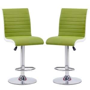 Ritz Green And White Faux Leather Bar Stools In Pair - UK
