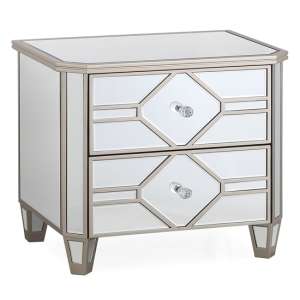 Rose Mirrored Bedside Cabinet With 2 Drawers In Silver - UK