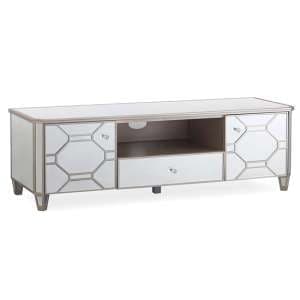 Rose Mirrored TV Stand With 2 Doors And 1 Drawer In Silver - UK