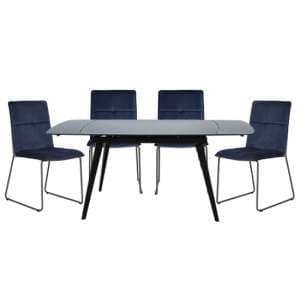 Sabine Grey Extending Dining Table 4 Sorani Blue Chairs - UK
