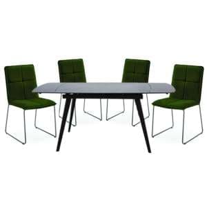 Sabine Grey Extending Dining Table 4 Sorani Green Chairs - UK