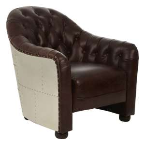 Sadalmelik Upholstered Leather Classic Armchair In Brown - UK