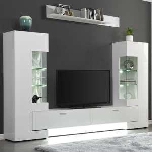 Santiago Entertainment Unit In White High Gloss With LED Lights - UK