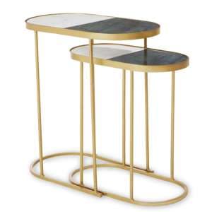 Saur Marble Nest Of 2 Tables With Gold Metal Base - UK