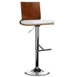 Savial Wooden Bar Stool In Walnut With White Leather Seat - UK