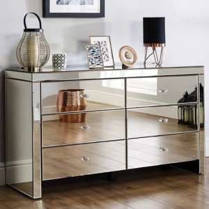 Saville Mirrored Chest Of 6 Drawers In Silver - UK