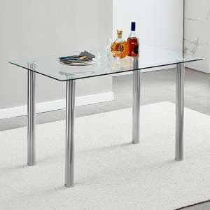 Silo Clear Glass Dining Table With Chrome Metal Legs - UK