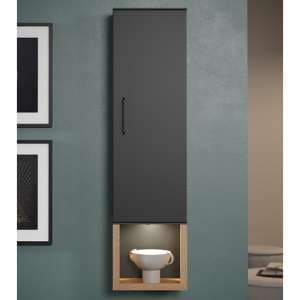 Selia Wall Storage Cabinet In Anthracite And Evoke Oak With LED - UK