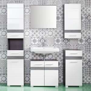 Seon Bathroom Furniture Set In Gloss White And Smoky Silver - UK
