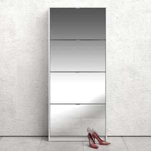 Shovy Mirrored Shoe Cabinet In White With 4 Doors And 2 Layers - UK
