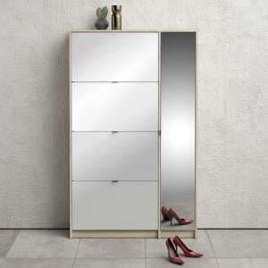 Shovy White High Gloss Shoe Cabinet In Oak With 5 Doors 2 Layers - UK