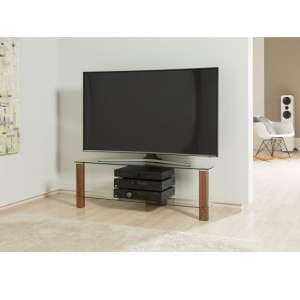 Clevedon Large Clear Glass TV Stand With Walnut Frame - UK