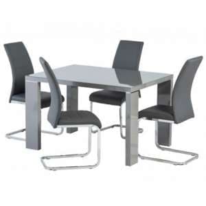 Sako Glass Top Dining Set In Grey High Gloss With 4 Sako Chairs - UK