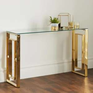 Solana Clear Glass Console Table With Gold Metal Frame - UK
