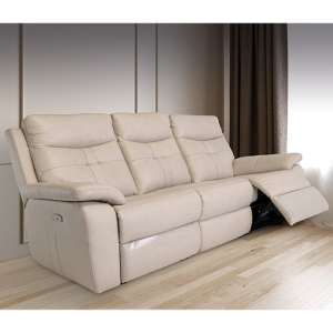 Sotra Faux Leather Electric Recliner 3 Seater Sofa In Stone - UK