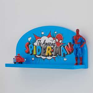 Spider-Man Childrens Wooden Wall Shelf In Blue - UK