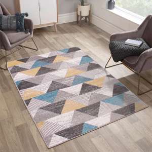 Spirit 160x230cm Triangle Design Rug In Ochre And Teal - UK
