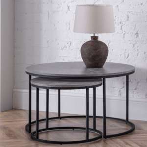 Salome Nesting Round Metal Coffee Tables In Concrete Effect - UK