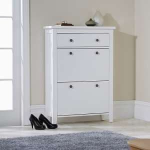 Duddo Wooden Shoe Cabinet In White With 2 Doors And 1 Drawer - UK