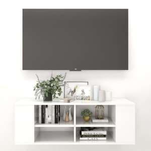 Taisa High Gloss Wall Hung TV Stand With Shelves In White - UK