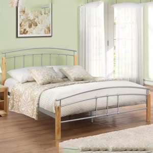 Tetra Metal Small Double Bed In Beech And Silver - UK