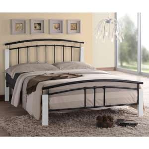 Tetron Metal Single Bed In Black With White Wooden Posts - UK