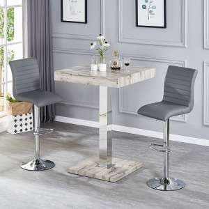Topaz Grey Oak Effect Bar Table With 2 Ripple Grey Stools - UK