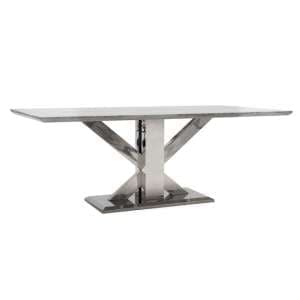 Tram Large Grey Marble Dining Table With Stainless Steel Base - UK