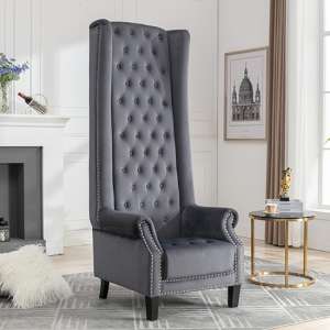 Trento Tall Upholstered Velvet Porter Chair In Grey - UK