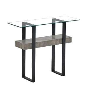 Triton Glass Console Table With Light Concrete And Black Metal - UK