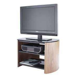 Flare Small Black Glass TV Stand With Light Oak Wooden Base - UK