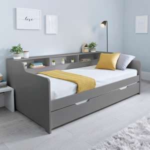 Tyler Wooden Single Guest Day Bed With Trundle In Grey - UK
