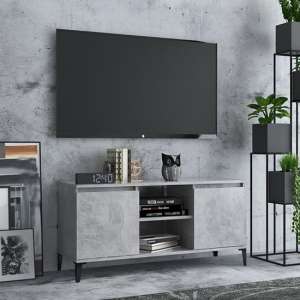 Usra Wooden TV Stand With 2 Doors And Shelf In Concrete Effect - UK