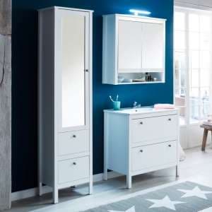 Valdo Wooden Bathroom Furniture Set In White With LED - UK