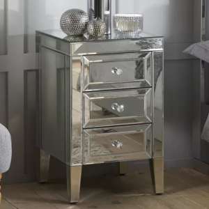 Valence Mirrored Bedside Cabinet With 3 Drawers In Silver - UK