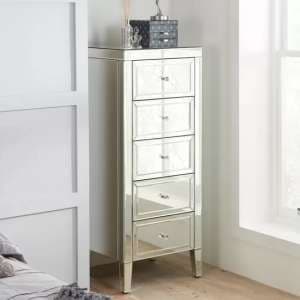 Valence Mirrored Chest Of 5 Drawers Narrow In Silver - UK
