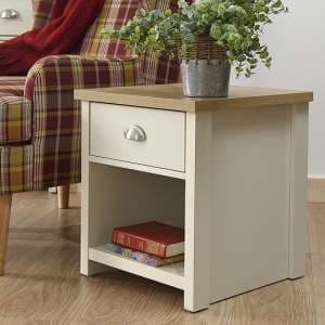 Loftus Wooden Lamp Table In Cream With 1 Drawer And Shelf - UK