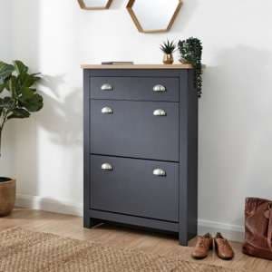Loftus Shoe Storage Cabinet In Slate Blue And Oak - UK