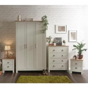 Loftus Wooden Bedroom Furniture Set In Cream With Oak Top - UK