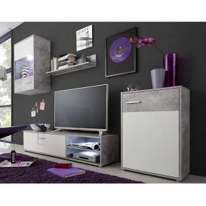 Valeria Living Room Set In White And Cement Grey With LED - UK