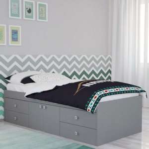 Valerie Kids Single Bed In Grey With 2 Doors And 4 Drawers - UK