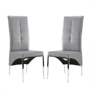 Vesta Studded Grey Faux Leather Dining Chairs In Pair - UK