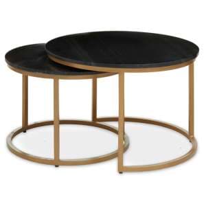 Viano Round Black Marble Nest Of 2 Tables With Gold Base - UK